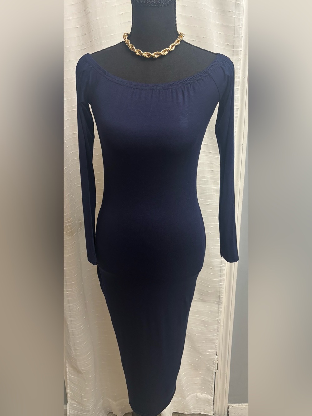 PrettyLittleThing Navy Long Sleeve Midi Bodycon Dress